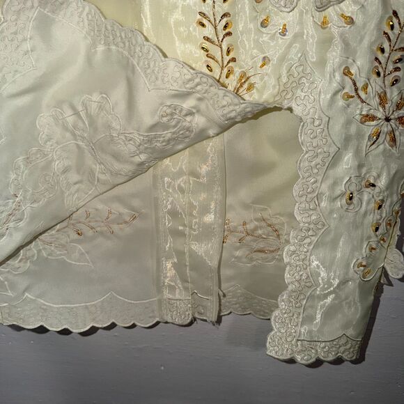 Vintage Ivory Beaded Organza Skirt Butterfly Embroidery Appliqué Midi M/L 90s - Picture 5 of 11